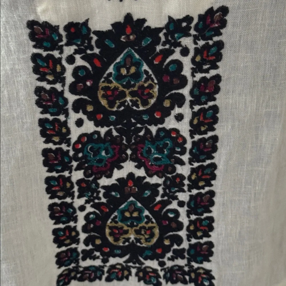 Plenty by Tracy Reese Embroidered boho ivory boxy split neck‎ lace collar Top